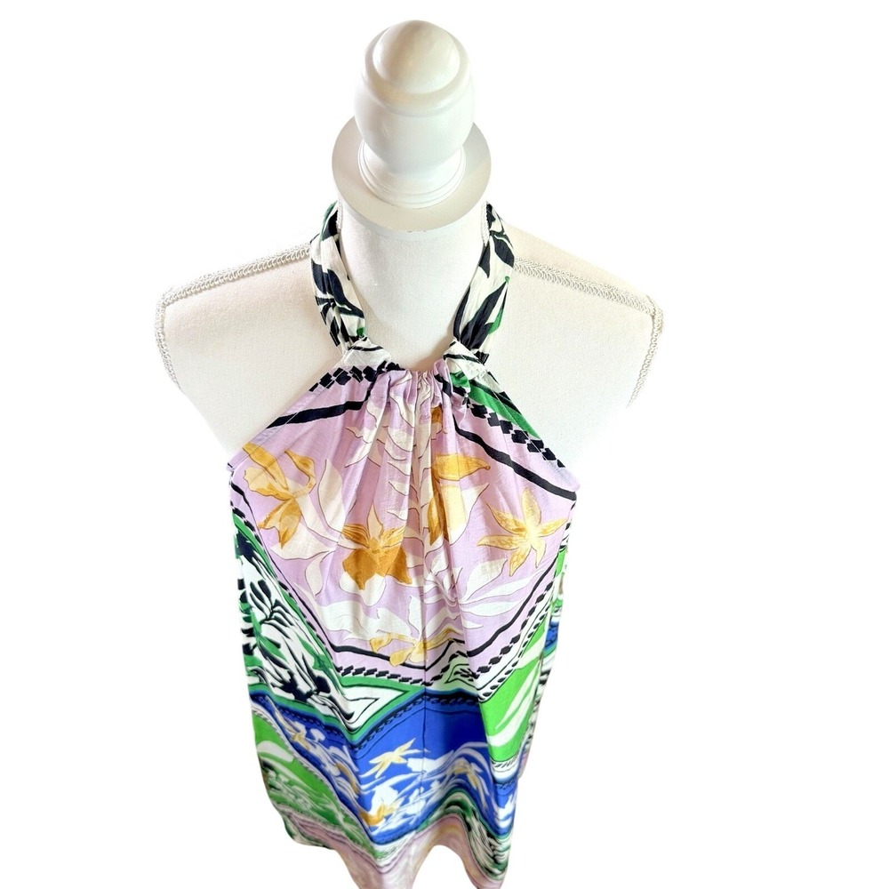INC Women's Halter Blue Green & Lavender Floral Print Midi Scarf Dress Sz M NWT - Picture 5 of 12